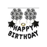 Şeffaf Balonlu Happy Birthday Folyo Balon Set, Siyah