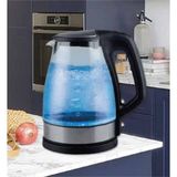 Şeffaf Cam Kettle 1,7 Litre, Beyaz, Şık ve Kullanışlı Elektrikli Su Isıtıcı - Ahşap - Beyaz