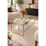 Şeffaf Camlı Gold Orta Sehpa Çift Raflı Modern Tasarım 90 * 50 * 46 cm