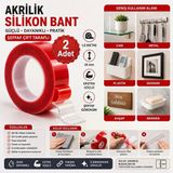 Şeffaf Çift Taraflı Akrilik Silikon Bant 1,5 Metre 18 Mm Ekstra Güçlü 2 Adet