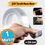 Şeffaf Çift Taraflı Nano Silikon Bant Güçlü Yapışkan 24 mm x 1 M Dayanıklı Kolay Yıkanabilir - 1 Adet