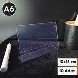Şeffaf Etiket 10 Adet Pvc A6 Etiketlik Menülük Broşürlük 10X15 cm Halı Mobilya Ürün Etiketliği A6 Masaüstü Föylük - Yatay Arkaya Yatık