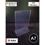 Şeffaf Etiket 10 Adet Pvc Etiketlik Isimlik Broşürlük Menülük Şeffaf Föylük Ürün Etiketliği Ürün Tanıtım Standı 10 x 7 5 cm A7 Boyutu - Dik Çift Yön