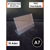 Şeffaf Etiket 10 Adet Pvc Etiketlik Isimlik Broşürlük Menülük Şeffaf Föylük Ürün Etiketliği Ürün Tanıtım Standı 10 x 7 5 cm A7 Boyutu - Yatay Stand Arkaya Yatık