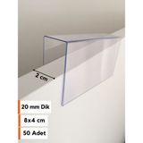 Şeffaf Etiket 50 Adet Pvc Etiketlik Dik Şekilde 20MM Kalınlığa Geçme Asma Etiketlik 8x4 cm Raf Önü Teşhir Vitrin - 20mm için (8x4 cm)