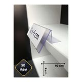 Şeffaf Etiket 50 Adet PVC Şeffaf Etiketlik isimlik Yapışkanlı Açılı Etiketlik Raf Etiketi Göz Hizasına Göre