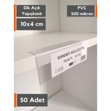 Şeffaf Etiket 50 Adet Pvc Şeffaf Etiketlik Isimlik Yapışkanlı Dik Açılı Etiket Cebi Plastik L Etiketlik Parlak Etiket Kart Koyma Cebi Etiket Koruyucu Cep - Raf Üstü - 10x4 cm