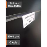 Şeffaf Etiket Cam Raflar Için (10X4 Cm) Pvc Etiketlik, Şeffaf Etiket Cebi Cam Rafa Takılan Ürün Isimliği Etiketliği - 10 Adet - 5-6 mm Kalınlıklar için
