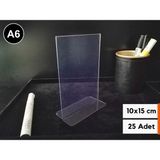 Şeffaf Etiket Pvc Broşürlük Menülük Etiketlik 10X15 cm Tutucu Dik Çift Yön A6 Masaüstü Föylük Pvc Isimlik Bilgilendirme Ekipmanları - 25 Adet