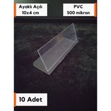 Şeffaf Etiket Pvc Etiketlik Isimlik Ayaklı Arkaya Yatık Plastik Etiketlik Cep Stand Ürün Etiket Koruyucu Cep Ayaklı Stand Plastik Kart Koruyucu - 10 Adet - 10x4 cm