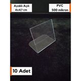 Şeffaf Etiket Pvc Etiketlik Isimlik Ayaklı Arkaya Yatık Plastik Etiketlik Cep Stand Ürün Etiket Koruyucu Cep Ayaklı Stand Plastik Kart Koruyucu - 10 Adet - 4x4,5 cm
