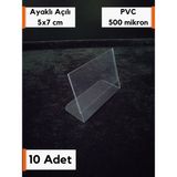 Şeffaf Etiket Pvc Etiketlik Isimlik Ayaklı Arkaya Yatık Plastik Etiketlik Cep Stand Ürün Etiket Koruyucu Cep Ayaklı Stand Plastik Kart Koruyucu - 10 Adet - 5x7 cm
