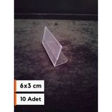 Şeffaf Etiket Pvc Etiketlik Isimlik Ayaklı Arkaya Yatık Plastik Etiketlik Cep Stand Ürün Etiket Koruyucu Cep Ayaklı Stand Plastik Kart Koruyucu - 10 Adet - 6x3 cm