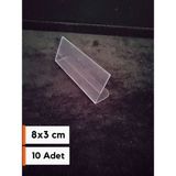 Şeffaf Etiket Pvc Etiketlik Isimlik Ayaklı Arkaya Yatık Plastik Etiketlik Cep Stand Ürün Etiket Koruyucu Cep Ayaklı Stand Plastik Kart Koruyucu - 10 Adet - 8x3 cm