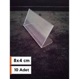 Şeffaf Etiket Pvc Etiketlik Isimlik Ayaklı Arkaya Yatık Plastik Etiketlik Cep Stand Ürün Etiket Koruyucu Cep Ayaklı Stand Plastik Kart Koruyucu - 10 Adet - 8x4 cm