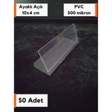 Şeffaf Etiket Pvc Etiketlik Isimlik Ayaklı Arkaya Yatık Plastik Etiketlik Cep Stand Ürün Etiket Koruyucu Cep Ayaklı Stand Plastik Kart Koruyucu - 50 Adet - 10x4 cm