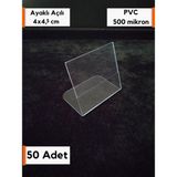 Şeffaf Etiket Pvc Etiketlik Isimlik Ayaklı Arkaya Yatık Plastik Etiketlik Cep Stand Ürün Etiket Koruyucu Cep Ayaklı Stand Plastik Kart Koruyucu - 50 Adet - 4x4,5 cm