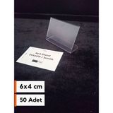 Şeffaf Etiket Pvc Etiketlik Isimlik Ayaklı Arkaya Yatık Plastik Etiketlik Cep Stand Ürün Etiket Koruyucu Cep Ayaklı Stand Plastik Kart Koruyucu - 50 Adet - 6x4 cm