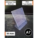 Şeffaf Etiket Pvc Etiketlik Isimlik Broşürlük Menülük Şeffaf Föylük Ürün Etiketliği Ürün Tanıtım Standı 10 x 7.5 cm A7 Boyutu - 50 Adet - Dik Stand Arkaya Yatık