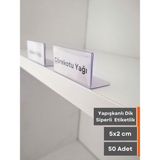 Şeffaf Etiket Pvc Etiketlik Raf Önü Dik Yapışkanlı 5x2 cm Vitrin Etiketliği Siperlikli Etiketlik Isimlik - 50 Adet