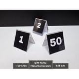 Şeffaf Etiket Pvc Sayı Seti Çift Yönlü Numaratör Stand Numara ve Masaüstü Sayı Takımı Pvc Isimlik Masa Numaraları Çift Yönlü Karekod Ayaklı Numaralar Masalar Için Siyah Sayı Takımı - 1-50