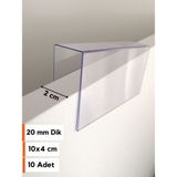 Şeffaf Etiket Pvc Şeffaf Etiketlik Isimlik Ahşap Raflar Dik Geçmeli ETIKETLIK18-20 mm Kalınlıklar Için Dik Takmalı Etiketlik Plastik Kart Koyma Cebi - 10 Adet - 10x4 cm