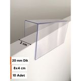 Şeffaf Etiket Pvc Şeffaf Etiketlik Isimlik Ahşap Raflar Dik Geçmeli ETIKETLIK18-20 mm Kalınlıklar Için Dik Takmalı Etiketlik Plastik Kart Koyma Cebi - 10 Adet - 8x4 cm