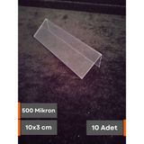Şeffaf Etiket Pvc Şeffaf Etiketlik Isimlik Kart Koruyucu Kılıf Çift Yönlü Çatı Etiketlik Kartvizitlik Plastik Kartlık Ayaklı Isimlik Kart Koruyucu - 10 Adet - 10x3 cm (Dik Çatı)