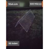 Şeffaf Etiket Pvc Şeffaf Etiketlik Isimlik Kart Koruyucu Kılıf Çift Yönlü Çatı Etiketlik Kartvizitlik Plastik Kartlık Ayaklı Isimlik Kart Koruyucu - 50 Adet - 10x4 cm