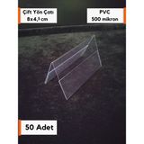 Şeffaf Etiket Pvc Şeffaf Etiketlik Isimlik Kart Koruyucu Kılıf Çift Yönlü Çatı Etiketlik Kartvizitlik Plastik Kartlık Ayaklı Isimlik Kart Koruyucu - 50 Adet - 8x4,5 cm
