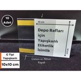 Şeffaf Etiket Pvc Yapışkanlı Etiketlik Isimlik C Tipi Kağıt Tutucu Cep Plastik Isimlik Raf Etiketliği Fiyat Ürün Etiket - 10 Adet - 10x10 cm