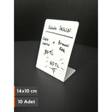 Şeffaf Etiket Silinebilir Beyaz Etiket Dekoratif Etiket isimlik Arkaya Yatık Açılı Etiket Standı Raf Etiketi Beyaz PVC isim Panosu Vitrin Etiketi Kafe Tatlı Etiketi Parlak Beyaz Etiket Ürün Etiketi - 10 Adet - 14x10 cm (Dikey)