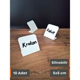 Şeffaf Etiket Silinebilir Beyaz Etiket Dekoratif Etiket isimlik Arkaya Yatık Açılı Etiket Standı Raf Etiketi Beyaz PVC isim Panosu Vitrin Etiketi Kafe Tatlı Etiketi Parlak Beyaz Etiket Ürün Etiketi - 10 Adet - 5x5 cm