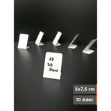 Şeffaf Etiket Silinebilir Beyaz Etiket Dekoratif Etiket isimlik Arkaya Yatık Açılı Etiket Standı Raf Etiketi Beyaz PVC isim Panosu Vitrin Etiketi Kafe Tatlı Etiketi Parlak Beyaz Etiket Ürün Etiketi - 10 Adet - 5x7,5 cm (Dikey)