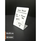 Şeffaf Etiket Silinebilir Beyaz Etiket Dekoratif Etiket isimlik Arkaya Yatık Açılı Etiket Standı Raf Etiketi Beyaz PVC isim Panosu Vitrin Etiketi Kafe Tatlı Etiketi Parlak Beyaz Etiket Ürün Etiketi - 50 Adet - 14x10 cm (Dikey)