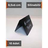 Şeffaf Etiket Silinebilir Karatahta Etiket Siyah Etiket Dekoratif Fiyat Etiket Ayaklı Arkaya Yatık Iki Yönlü Isimlik Siyah Karatahta Pano - 10 Adet - 8,5x6 cm