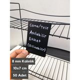 Şeffaf Etiket Silinebilir Karatahta Siyah Etiket Tel Raflar 8 mm Kalınlık Için Asma Geçme Takma Cam Raflar Dik Takma Etiket Sallanır Etiket Isimlik - 50 Adet - 10x7 cm (Dikey)