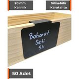 Şeffaf Etiket Silinebilir Karatahta Siyah Etiket Ürün Etiketi Dik Geçme 18MM - 20MM Kalınlık Asılabilir Takılabilir Etiket Dekoratif Vitrin Raf Etiketi - 50 Adet - 9x6 cm