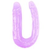 Şeffaf Jel Çift Taraflı Eğik Dildo - 17cm Mor