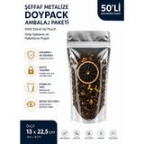 Şeffaf Metalize Doypack Poşet 50’li, Kilitli Ziplock Dik Duran Gıda Saklama ve Paketleme Ambalajı - 13×22,5 cm