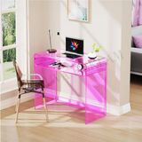 Şeffaf Pembe Akrilik Pleksi Yeni Nesil Çalışma Masası Sehpa Dresuar Konsol Ev Ofis (Çoklu Renk Seçenekli/MONTAJLIDIR) - 75 x 40 cm, h: 70