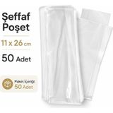 Şeffaf Poşet 11X26 cm Kilitsiz Şeffaf Kalın Yırtılmaz Akıtmaz Şeker Şarküteri Poşeti 50 Adet - 11 x 26 cm