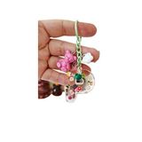 Şeffaf Reçine Anahtarlık, P Harfli Pembe Ayıcık Charm, Çiçek Detaylı, Yeşil Zincir, Kawaii Tarzı