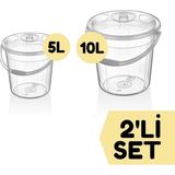 Şeffaf Su Kovası / Temizlik Kovası Ikili Set 5/10 Lt - Yeşil