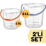 Şeffaf Su Kovası / Temizlik Kovası Kapaksız 13/21 Lt Ikili Set Sukovasıkpksızset - Yeşil - 33,5 x 32,5 x 28 cm