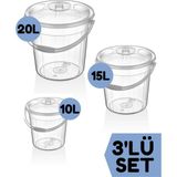 Şeffaf Su Kovası / Temizlik Kovası Üçlü Set 10/15/20 Lt - Yeşil