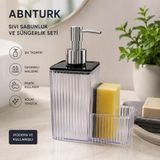 Şeffaf Süngerlik Bölmeli Sıvı Sabunluk-Modern Şık Mutfak Üstü Sabunluk