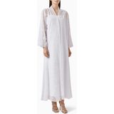 Şeffaf Tül Abaya Dandelion Motifi ile Aksesuar Sheila ile Birlikte Şık Tasarım - Beyaz - 55