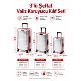 Şeffaf Valiz Koruyucu Kılıf Ve Bavul Koruyucu Kılıf - 3'L Ü Set ( Büyük +Orta + Kabin) * Kırmızı Biye *