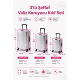 Şeffaf Valiz Koruyucu Kılıf Ve Bavul Koruyucu Kılıf - 3'L Ü Set ( Büyük +Orta + Kabin) * Pembe Biye *